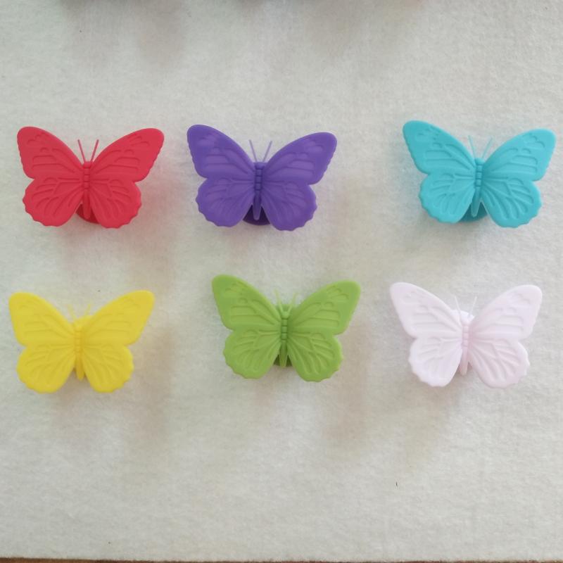 6 шт./набор Креативный маркер-бабочка Декор для винного бокала Шармы для питьевой чашки Силиконовый идентификатор Пищевой Экологичный Праздничный атрибут