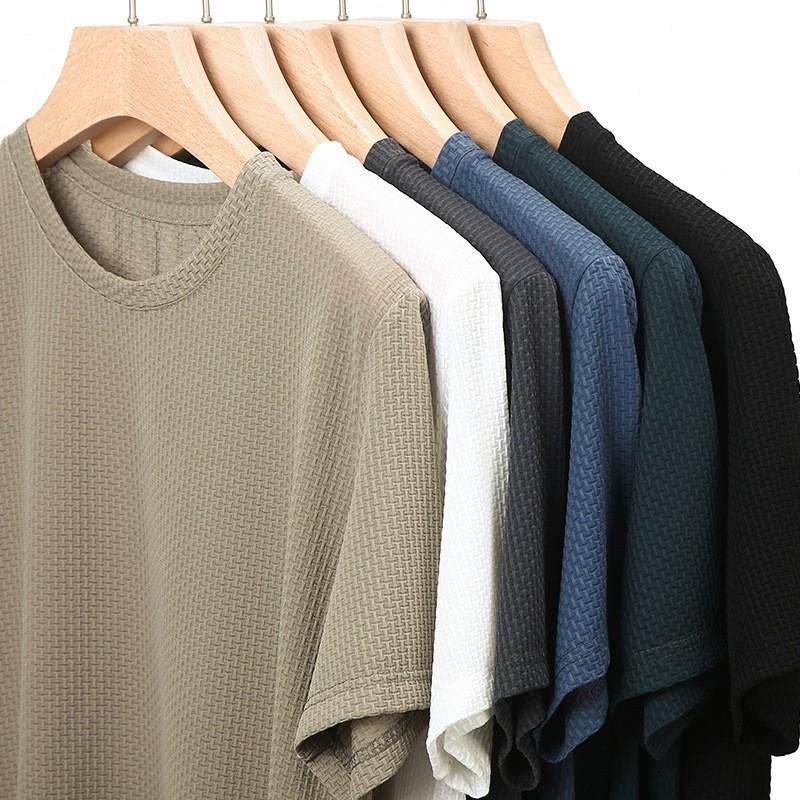 Мужская футболка с вафельным круглым вырезом и короткими рукавами, летний удобный топ