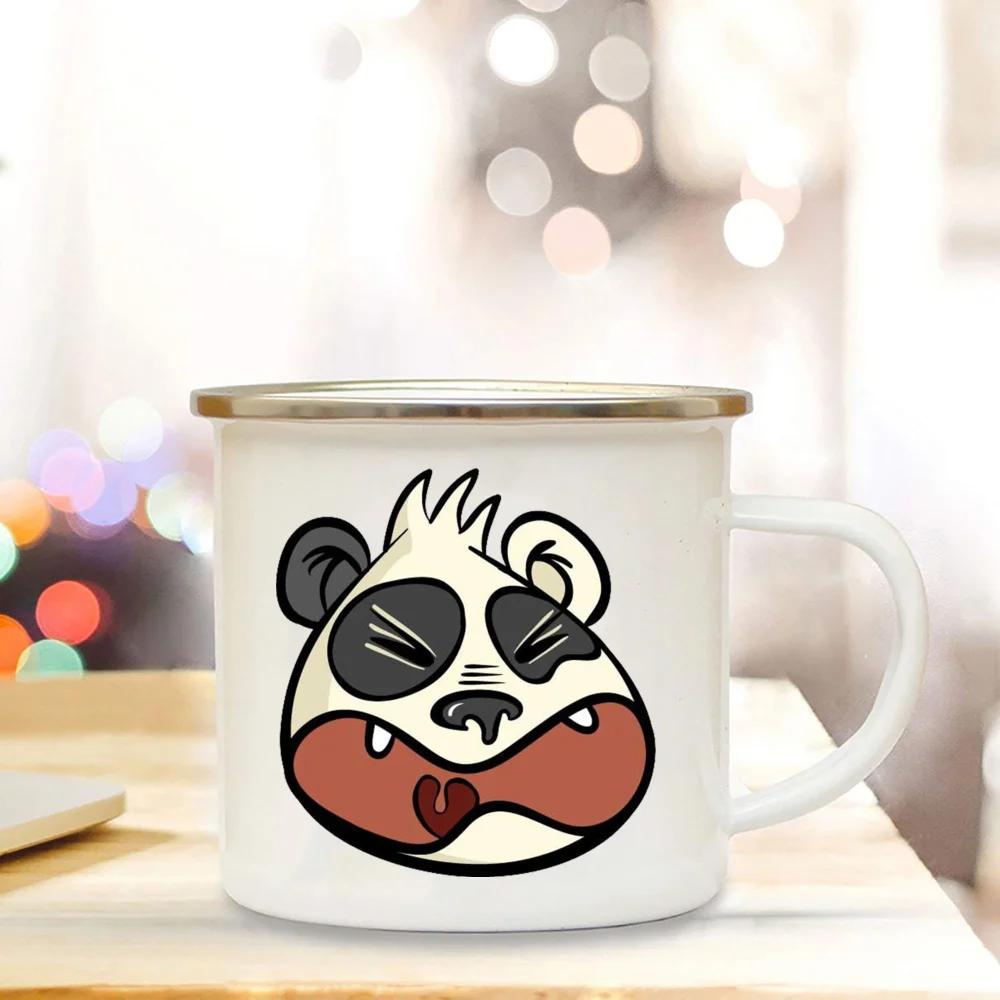 Кружка с изображением медведя панды, идеи подарков для девушки, милая кофейная кружка, подарки с изображением панды, декор для кемпера, кружка с эмалью для кемпинга, подарки на день рождения другу