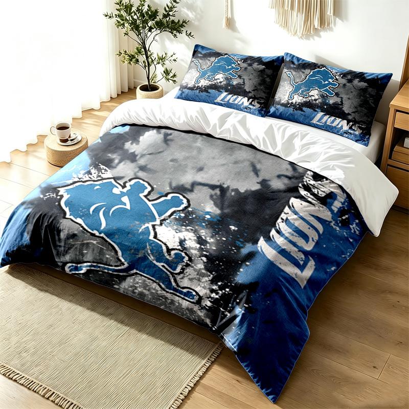 Detroit Lions 3pc Duvet Cover Set Simple Modern Bedding Set Wrinkle Resistant Soft Fabric All Season Use a perfect gift