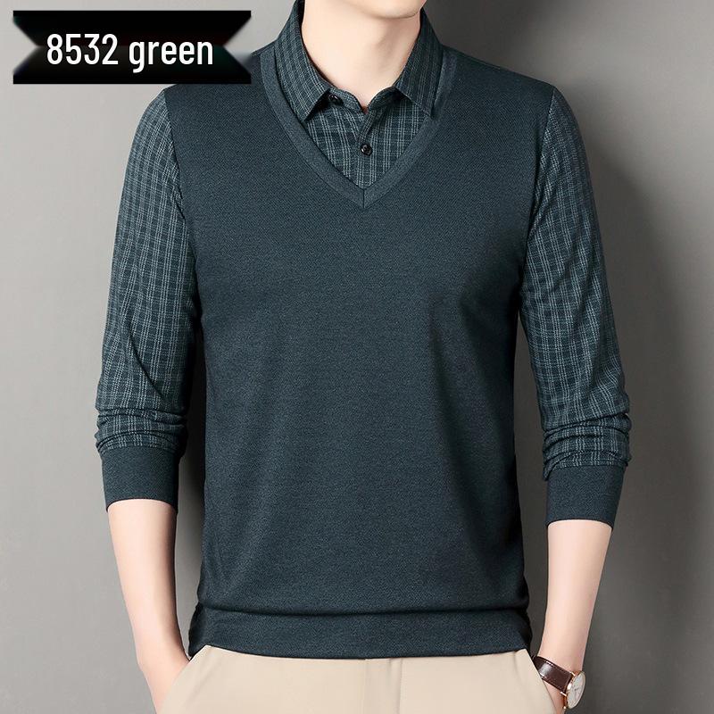 Мужское поло из хлопка в полоску на осень - С длинным рукавом, отложным воротником, дышащее, повседневная деловая рубашка