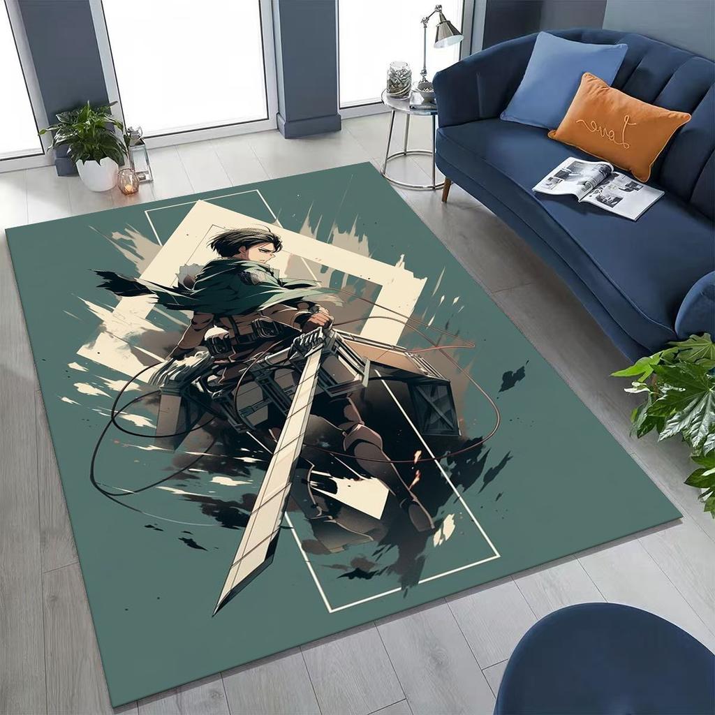 Anime Attack On Titan Eren Mikasa Cartoon Rug for Bedroom Living Room Sofa Home Doormat Decor,Kids Play Non-slip Floor Mat Gift