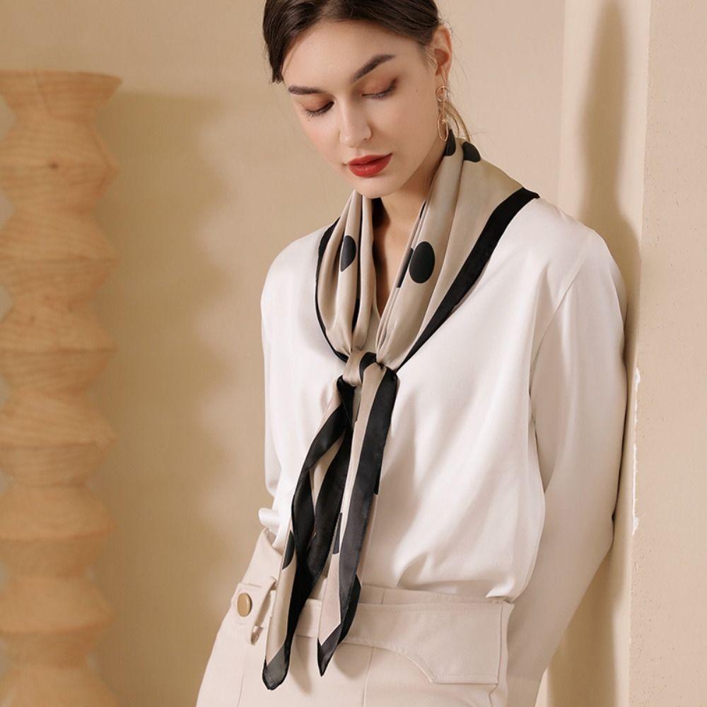 Elegant Women's Silk Scarf Soft Hijab Shawl Wraps Fashion Dot Print Silk Scarf  Bandana