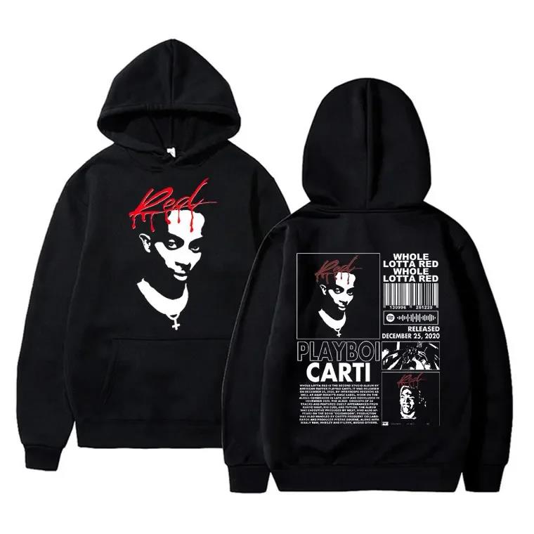 Худи Playboi Carti Красный Альбом Графическая Толстовка Мужская Женская Хип-Хоп Винтажные Оверсайз Худи Уличная Одежда