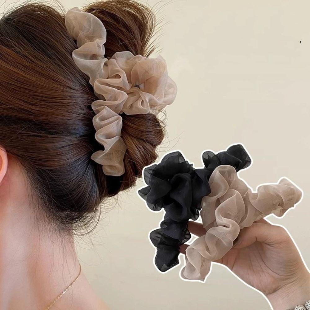Solid Color Chiffon Hair Claw Sweet Large Hair Grab Clip Luxury Women Shark Clip Hair Accessory
