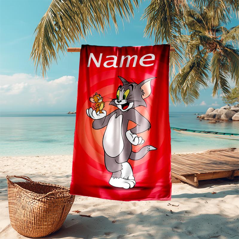 Personalized customized proof beach towel with Tom and Jerry pattern - soft, absorbent,quick-drying,perfect swimming,camping&bathing