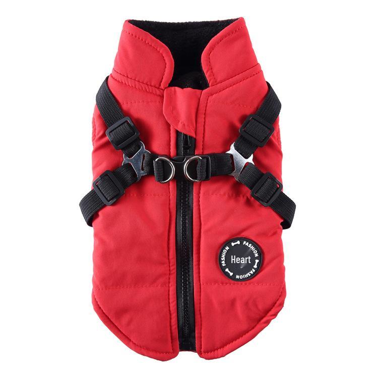 Durable Cotton Dog Jacket with Harness and Leash - Cold-Resistant Pet Outerwear 
