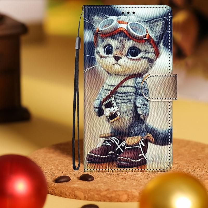 Чехол-кошелек из искусственной кожи с милым рисунком кота для iPhone Samsung Huawei Honor Xiaomi Redmi OPPO Realme Moto ZTE