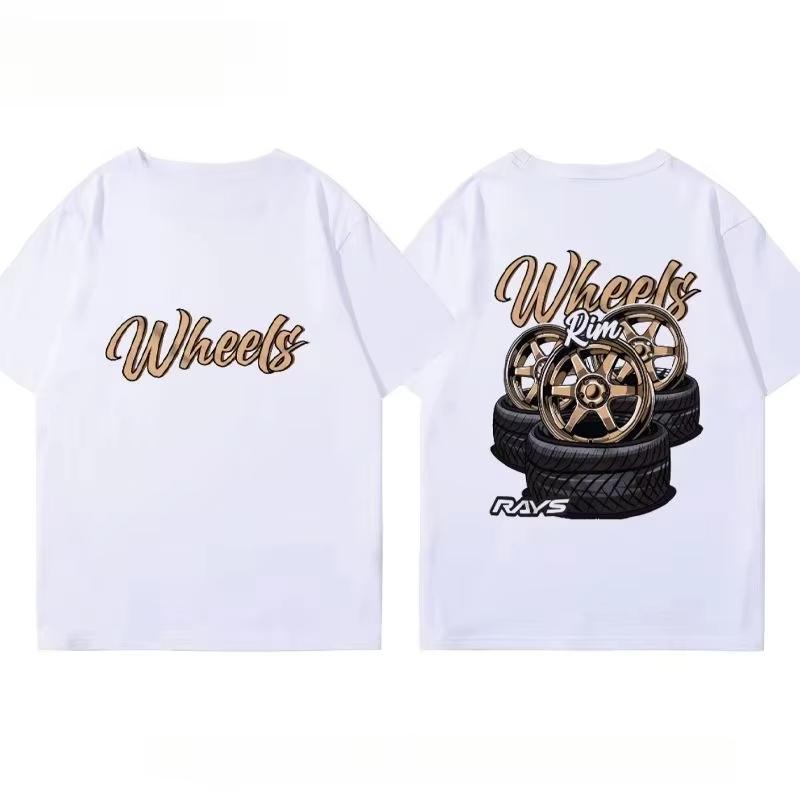 Japanese RAYS Wheel Rim TE37 Wheel Hub Modified Car Short Sleeve Mens and Womens Summer Cotton Versatile T Shirt Tide Ins