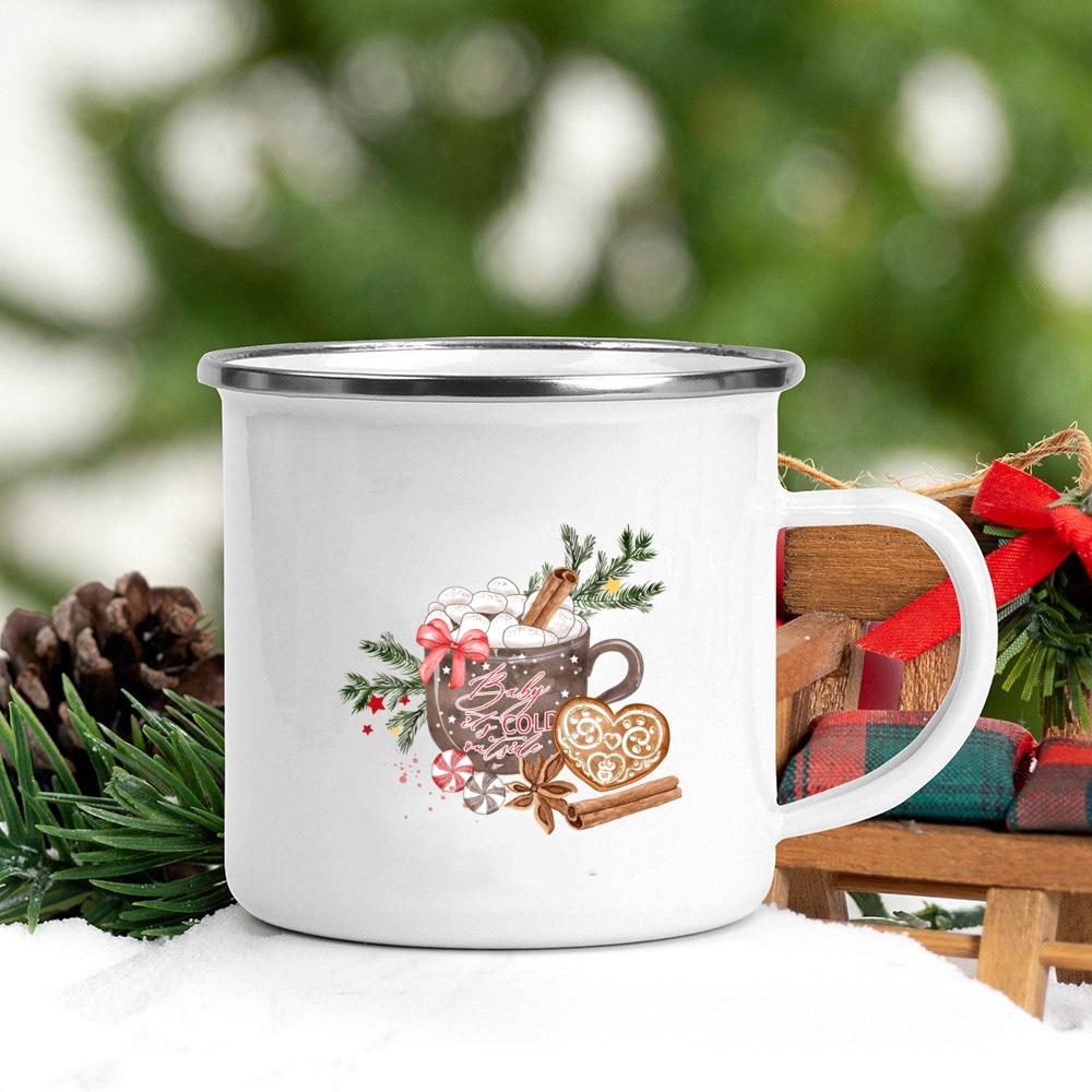 Sweet Christmas Cookies Latte Printing Coffee Cups Enamel Hot Cocoa Chocolate Cup Juice Milk Mugs Party Decorations Holiday Gift