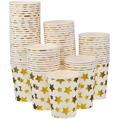 Одноразовые бумажные стаканчики Amosfun, 250 мл, термостойкие, плотные, золотые со звездным узором, набор из 100 шт., для коммерческого использования, с изоляцией, стильные, прочные и герметичные