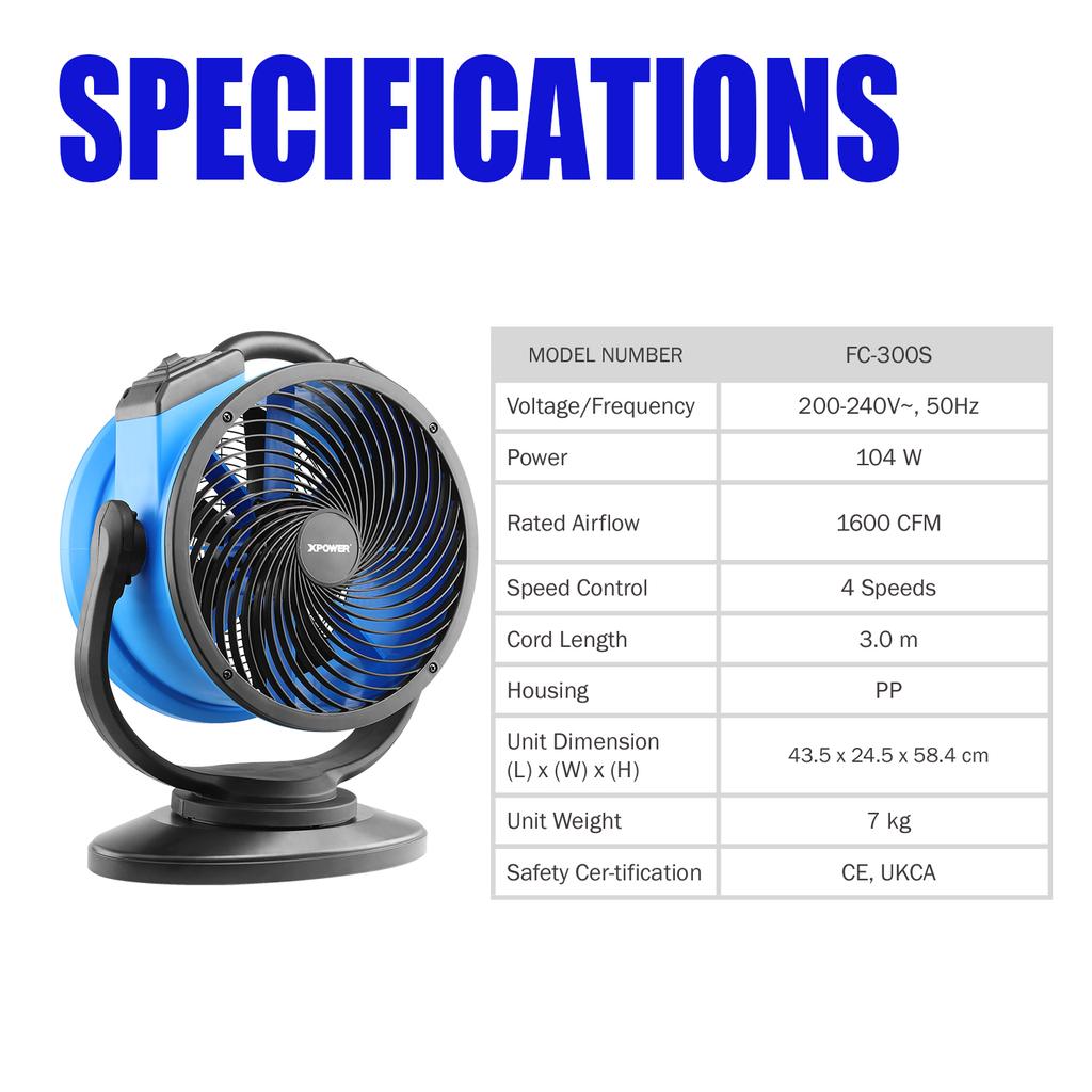 XPOWER FC-300S Pro Встроенный герметичный многоцелевой воздуходув с циркуляцией воздуха, напольный вентилятор, осевой вентилятор