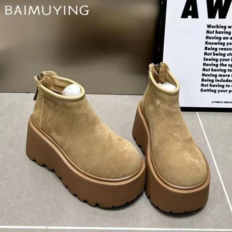 Замшевые женские ботильоны на платформе, дизайнерская мода, туфли на высоком каблуке, 2025, тренд, классика, молния, готика, уютная, зимняя, новая, Botas De Mujer