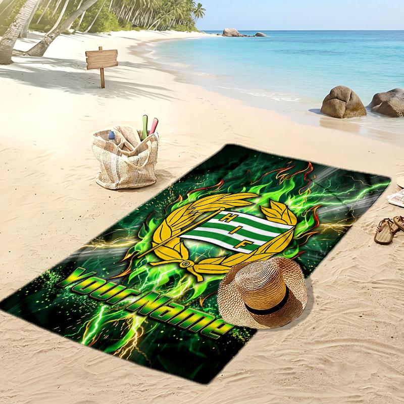 Hammarby Personalized Printed Beach Towel Soccer Logo Support Custom Name Text Absorbent Towel For Sport Travel Special Gift