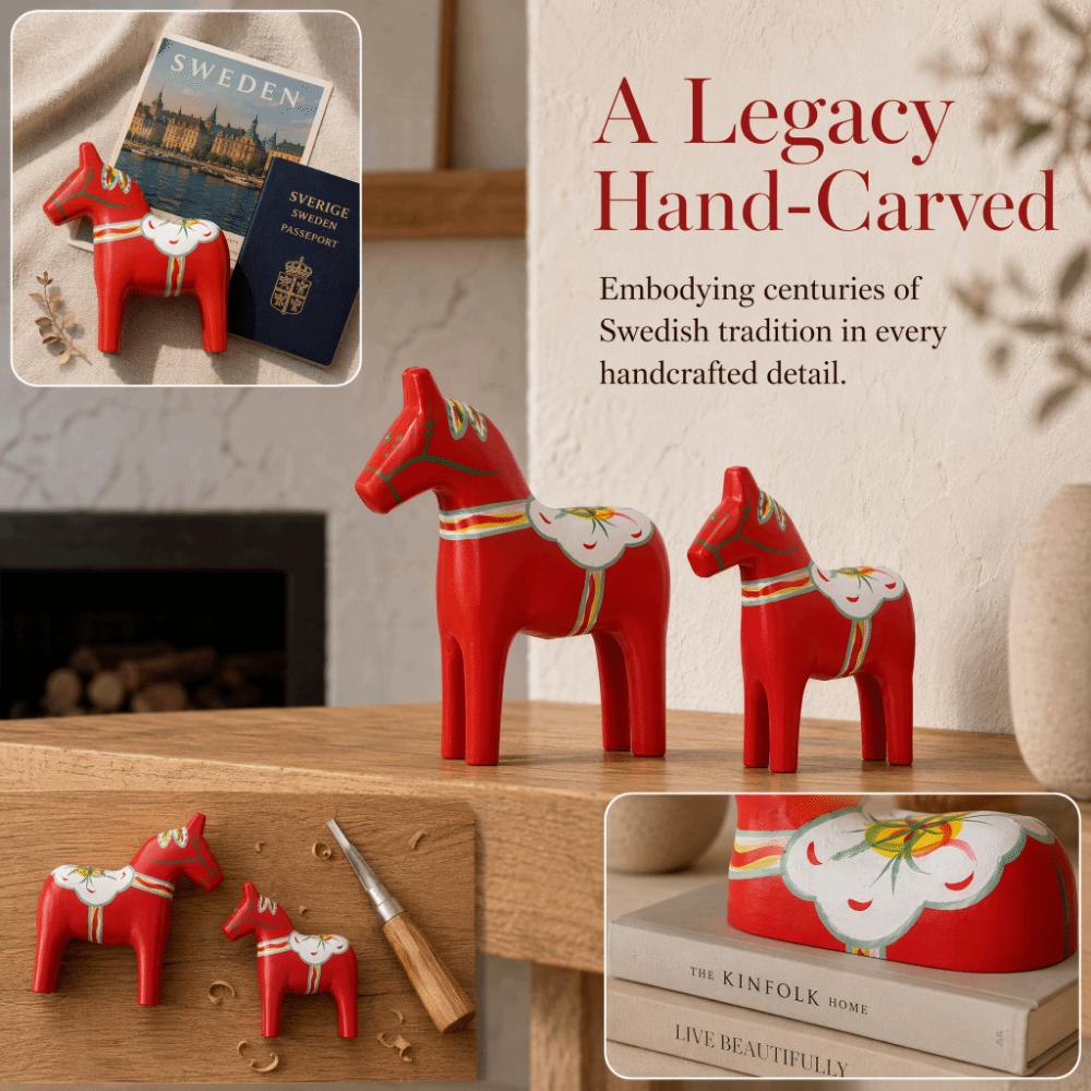 2PCS Hand Painted Swedish Dala Horse Red Wooden Horse Figurine Home Decoration