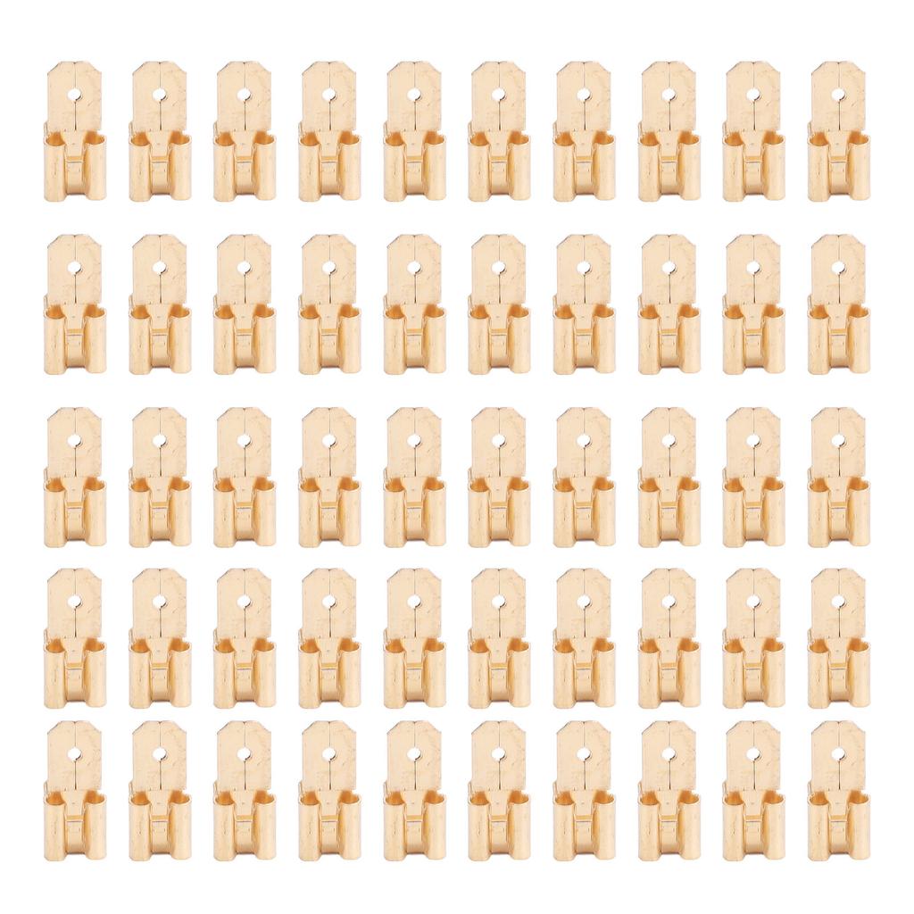 50Pcs Piggyback Spade Connectors Brass 6.35mm Double Headed Plug 3 Way Wire Connector Gold