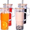 24 унции стакан для воды с соломинкой и крышкой, молочный чайный стакан, праздничные стаканы с соломинками, крышками, стеклянные, для питья, пузырькового пива, кофе со льдом, многоразовые поильники