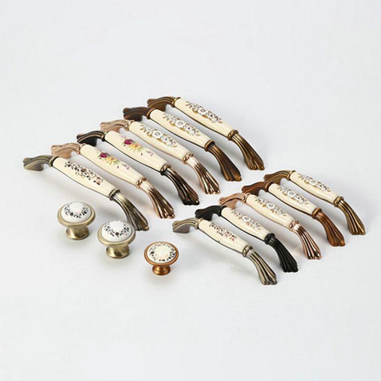 Vintage Wardrobe Door Furniture Ceramic Handle Drawer Antique Bronze Cabinet Dresser Ceramic Handle Pull
