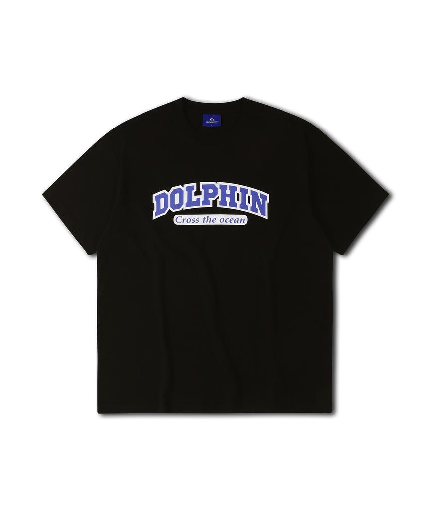 DOLPHIN WAVE APPAREL [Комплект] Черная футболка с коротким рукавом и многослойным логотипом-аркой дельфина и шорты с одинарной складкой и логотипом-аркой, меланжево-серые