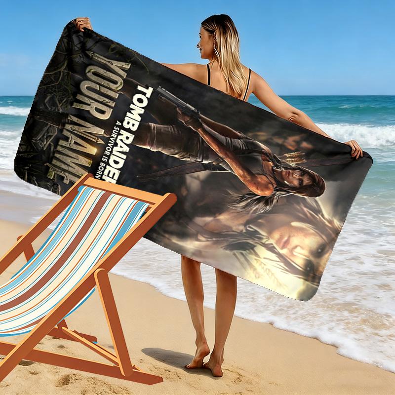 Name Custom Tomb Raider Print Beach Towel, Large Soft Quick Dry Towel for Beach Camping Swimming
