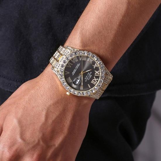 Женские кварцевые часы, круглый циферблат, сплав, декор со стразами, римский янтарный календарь, без задержки, проверка времени, высокая точность, наручные часы для деловых поездок