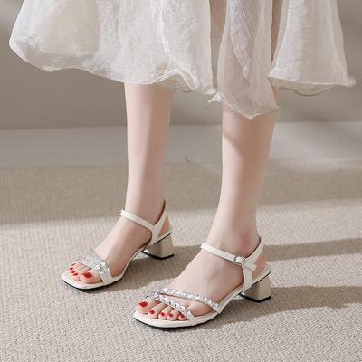 Женские роскошные сандалии на толстом каблуке, женская обувь, летняя мода, сандалии на высоком каблуке со стразами, женские туфли-лодочки с ремешком на щиколотке для вечеринки