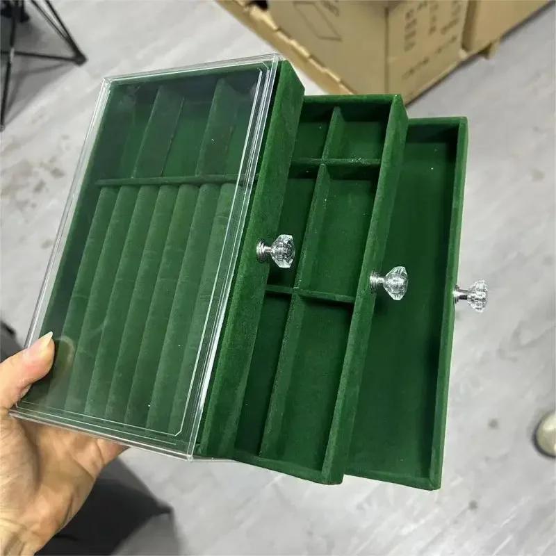 НОВАЯ 1 шт. Трехслойная бархатная шкатулка для украшений Прозрачный выдвижной ящик Органайзер для серег и браслетов Дисплейная коробка Коробка для хранения украшений для DIY