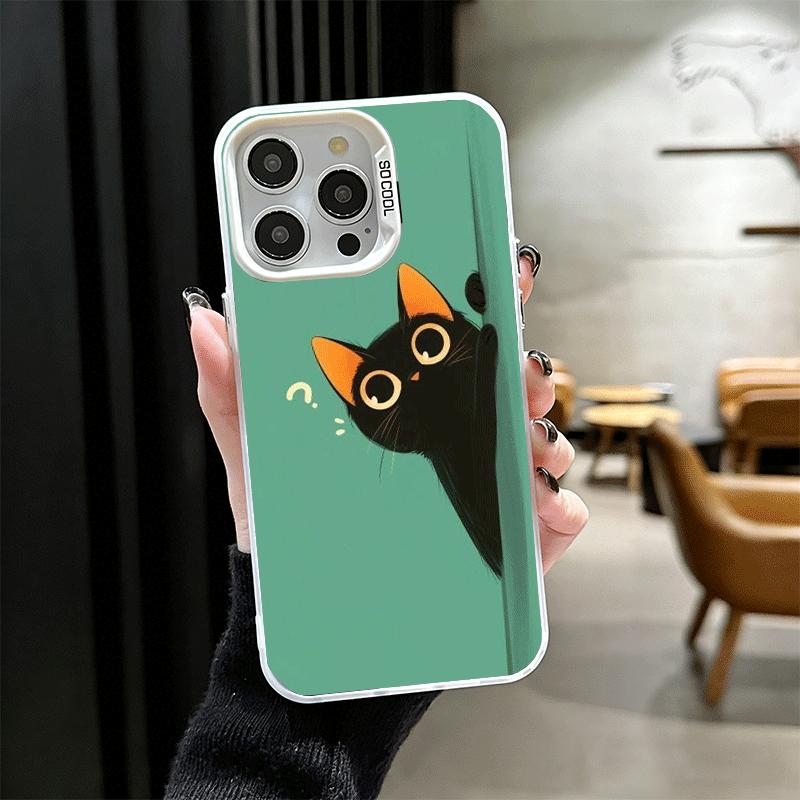Милый котенок Мультяшный Мягкий Чехол для Телефона для iPhone 15 16 17 Pro Max 17Air 16E 14 Plus 13 12 Mini Ударопрочный Задний Чехол
