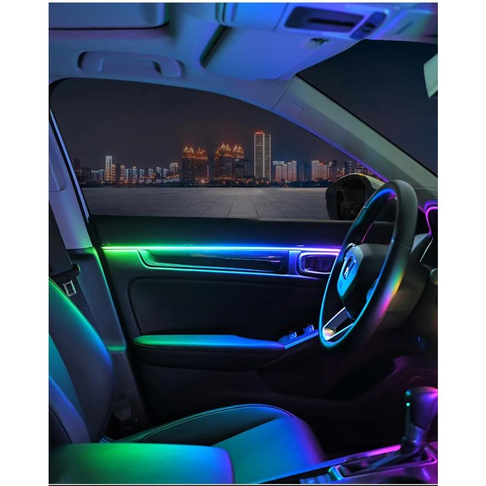 Универсальный комплект светодиодной подсветки салона автомобиля 10-в-1, RGB-подсветка с меняющимися цветами, акриловые светодиодные ленты с управлением через приложение и пульт ДУ для автомобиля