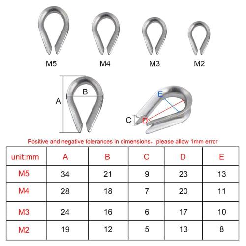 Набор из 240 шт. зажимов для тросов, коушей для тросов, обжимных гильз 1,2 мм/1,5 мм/2 мм/2,5 мм/3 мм/4 мм/5 мм для обжимных машин