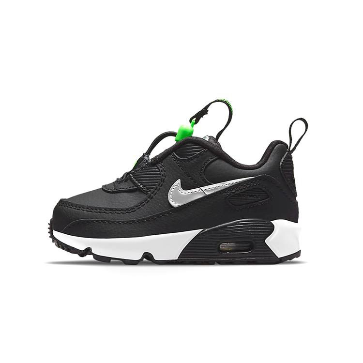 Nike Air Max 90 Шнуровка Модные Устойчивые к истиранию Дышащие Низкие Детские Кроссовки Черный Белый Зеленый Для Младенцев и Малышей CV0065-002