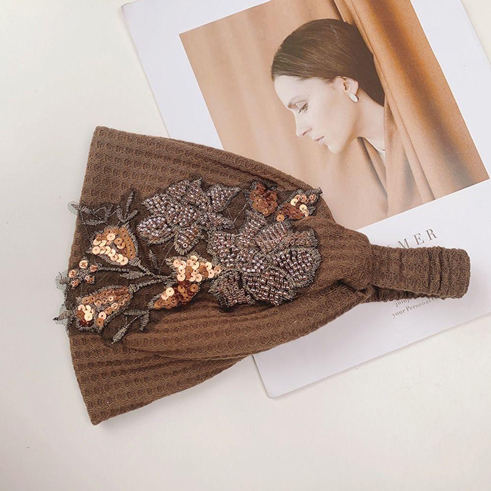 Girls Knitted Wide Side Bead Hair Accessories Flower Hair Hoop Women Hairband Korean Style Headband