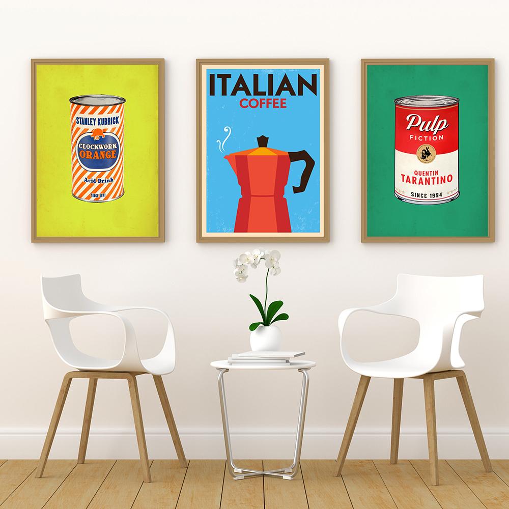 Italian Coffee Pizza Vintage City Poster Pulp Reservoir Color Food Print Canvas Painting Kitchen Shop Wall Art Pictures Decor