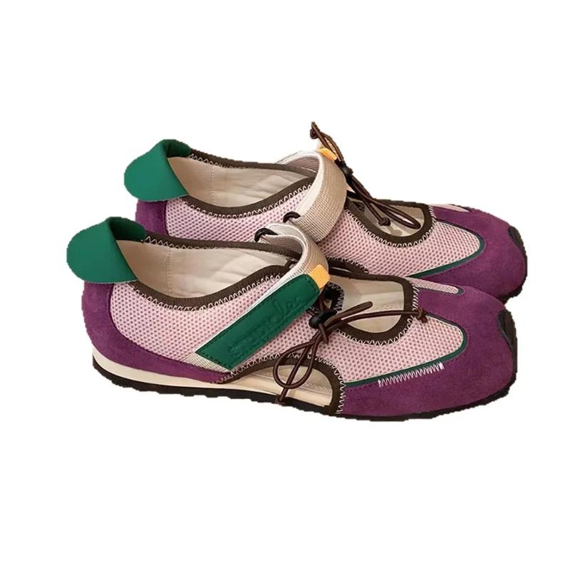 Кожаная версия туфель Мэри Джейн Повседневные на шнурке Мягкая подошва Женские Весна Лето Досуг Спортивные Контрастный цвет Слипоны