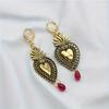 Heart Shape with Ruby Zinc Alloy Decor Golden / Silvery Dangle Earrings Retro Elegant Style Delicate Gift for Lovers