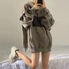 Retro Velvet Sweatshirt for Women In Autumn and Winter New Korean Style Student Print Hooded Loose Jacket Top for Women