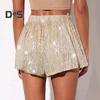 Женские шорты с пайетками, эластичные, с высокой талией, свободные, А-силуэта, однотонные, ультракороткие, выше колена, для выступлений, танцевальные шорты
