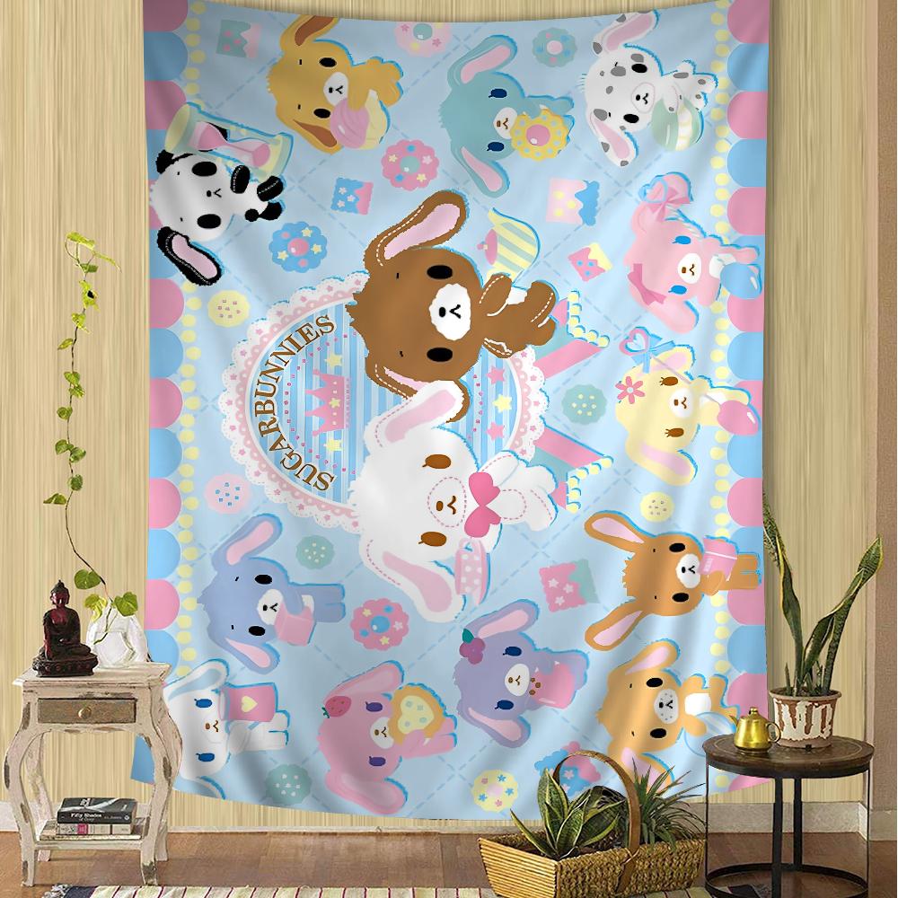 Sugarbunnies Anime Kawaii Cartoon Tapestry Bohemian Wall Hanging Sheets for Room Decor Bedroom Living Room Dorm Wall Art