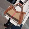 New High-end Plaid with Cowhide Handbag with One Shoulder Crossbody Large Capacity Tote Bag