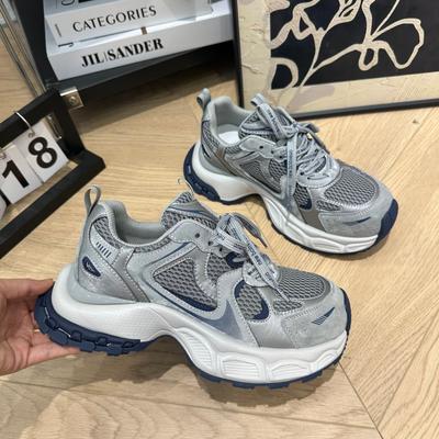 Толстоподошвенные кроссовки-папы маленького монстра женские осенние новые универсальные сетчатые на платформе маффин, увеличивающие рост и легкие повседневные спортивные туфли