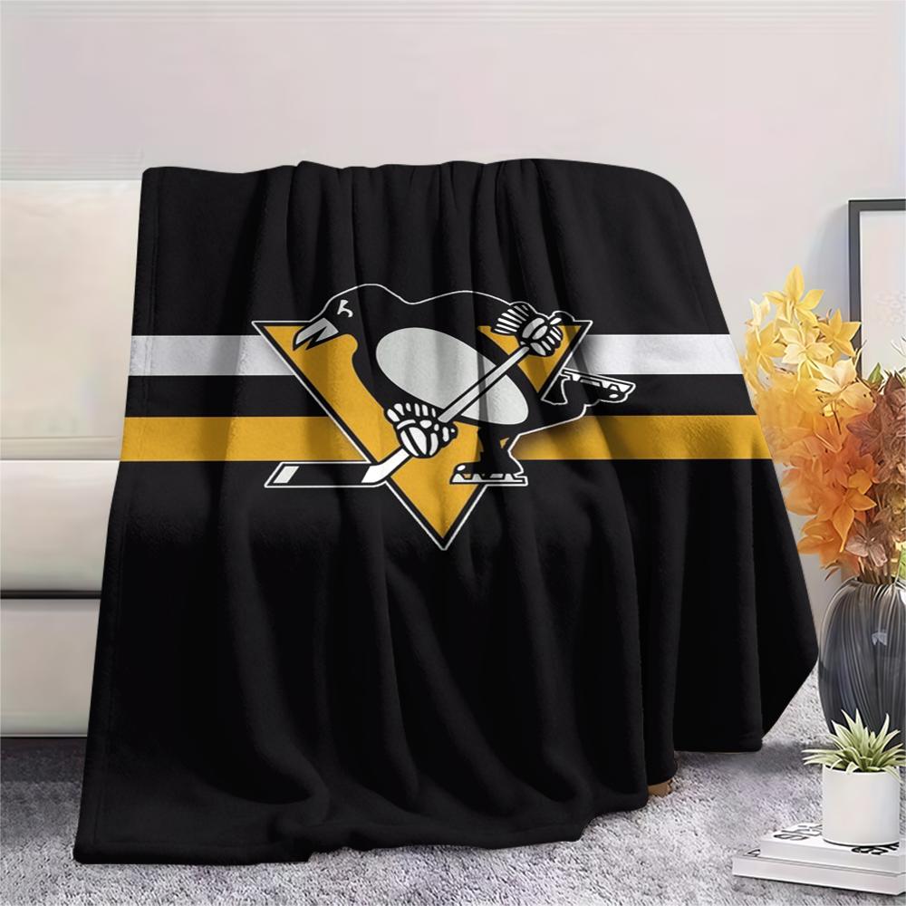 1PC Pittsburgh Penguins Print Flannel Blanket, High quality Comfortable for All Seasons, Home Decor, Warmth and Comfort, Perfect for Christmas Gifts