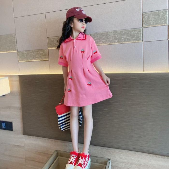 Girls Summer Polo Dress Pink Princess for Big Kids