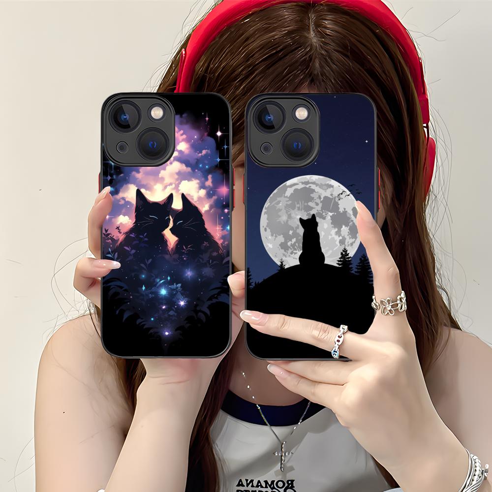 Чехол для мобильного телефона Luna Moon Cat для iPhone 17 16 15 14 13 12 11 X XR XS 8 7 Air Pro Max Plus Mini Цветной Силиконовый Чехол
