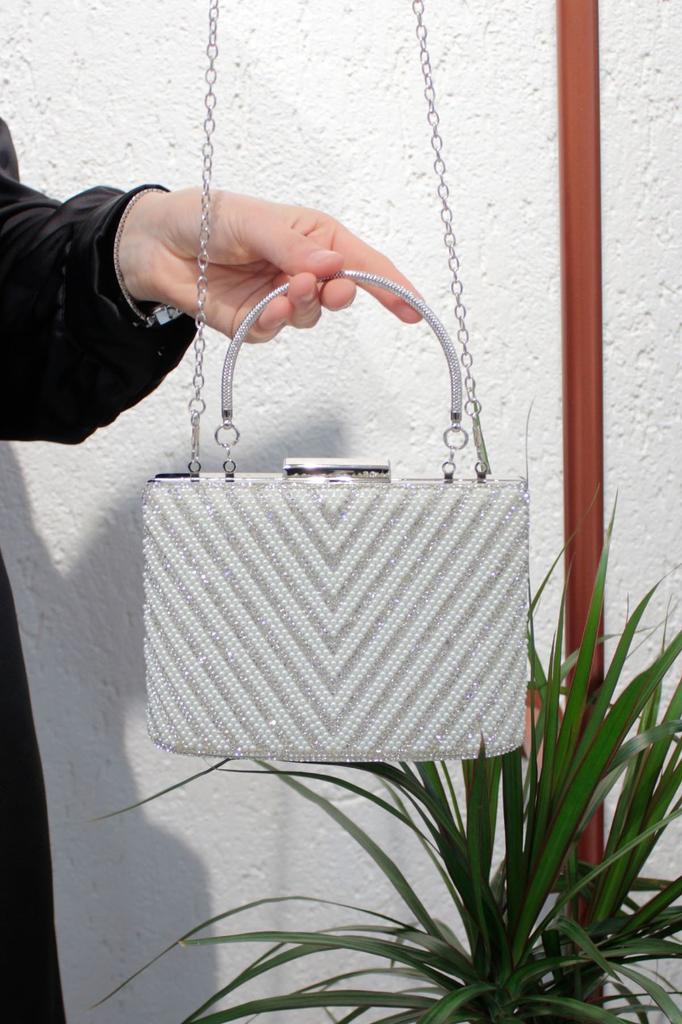 Women's Stylish and Useful Evening Dress Bag Women's Platinum Triangle Stone Evening Dress Evening Bag