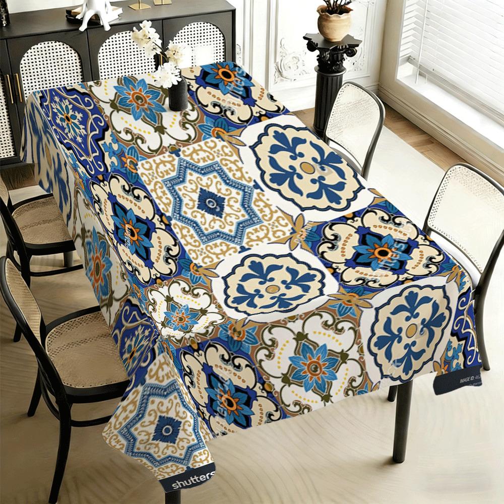 1pc Bohemian Mosaic Tablecloth, Rectangular, Wedding Tablecloth, Party Tablecloth, Home Decor, Picnic, Camping, Wedding, Birthday Party Supplies, Chri