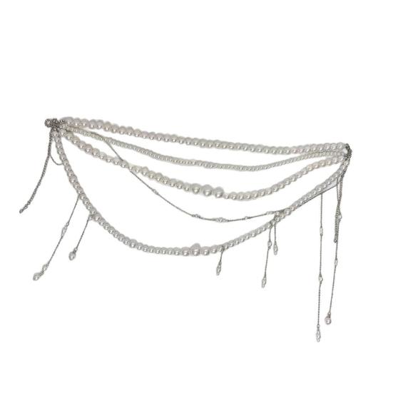 Women Waist Chain Multi Layer Faux Pearls Tassel Design Belt Chain Jeans Skirts Dresses Versatile Accessory
