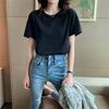 Pure cotton versatile t-shirt women's short sleeved new loose and thin style with solid color inside, slimming top JS