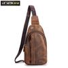 Men Leather Casual Fashion Triangle Chest Sling Bag Brown Travel Design One Shoulder Bag Cross Body Bag Male