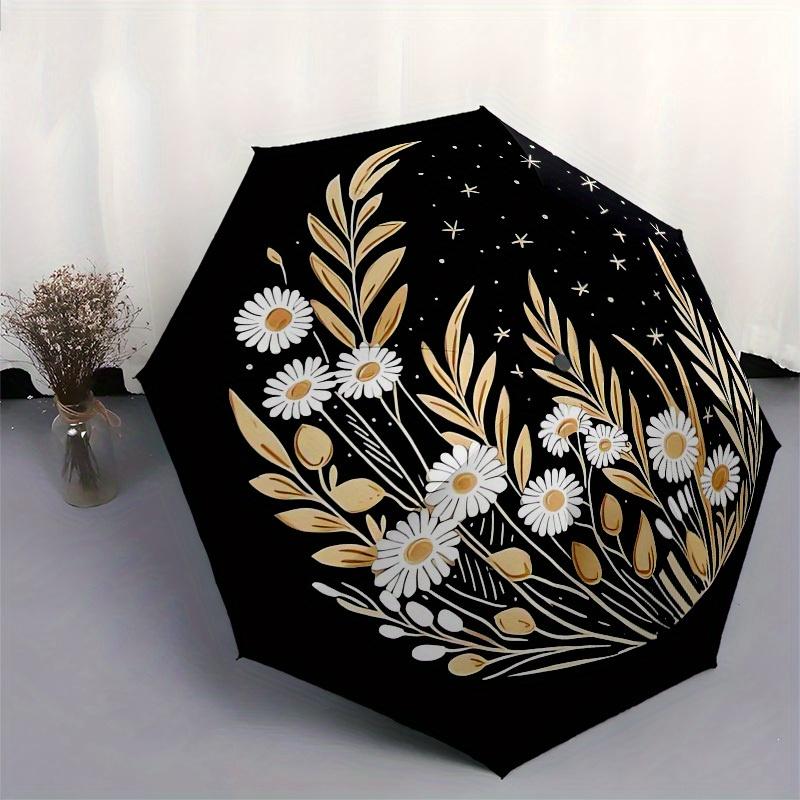 1pc Night Garden Stars Daisy Illustration Umbrella with Plastic Handle,Suitable for All Seasons Home Travel Outdoor UmbrellaM1294
