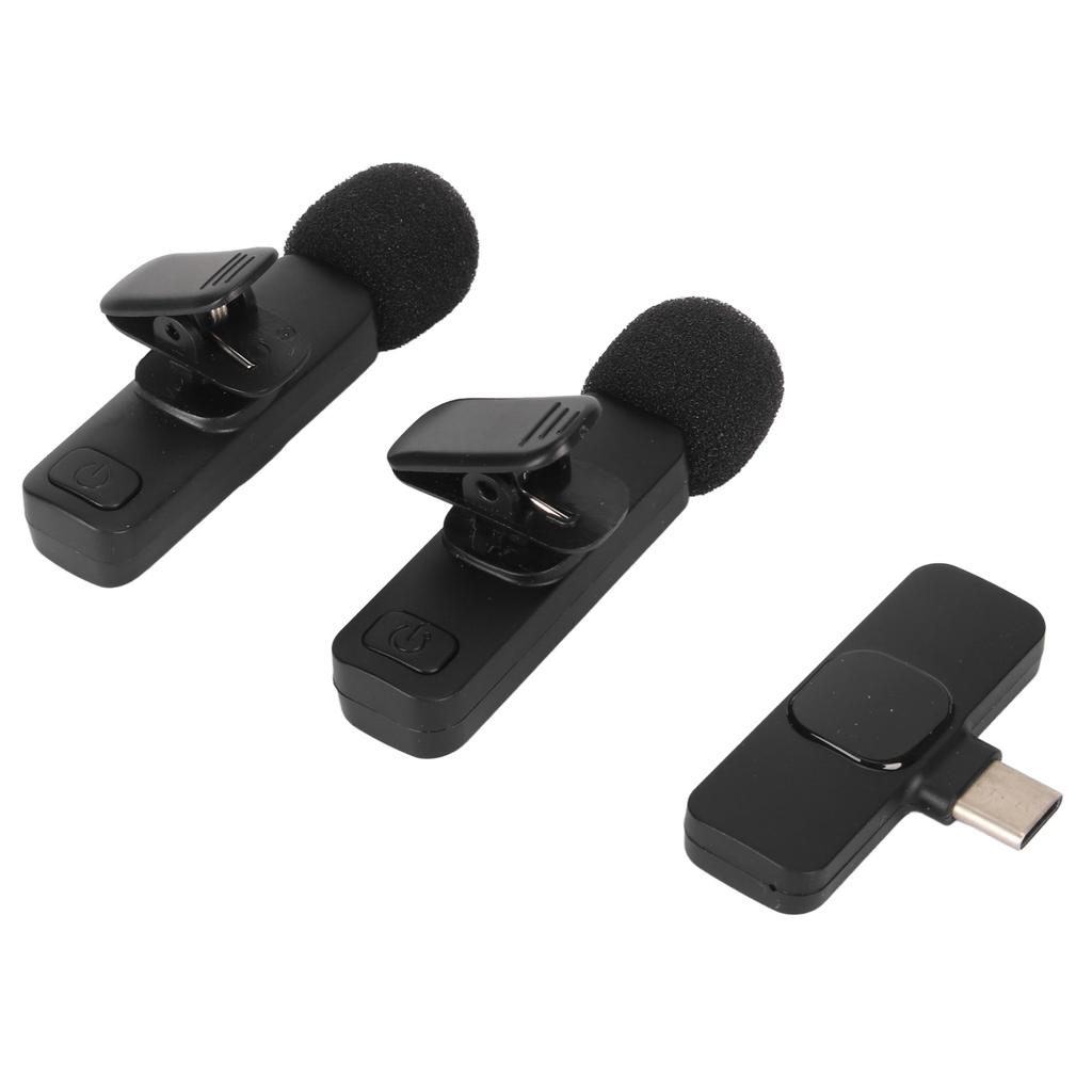 Беспроводной петличный микрофон-петличка 1 на 2 с шумоподавлением, интерфейс Type-C, мини-беспроводной микрофон-клипса